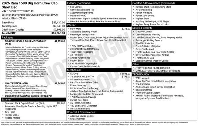 New 2026 Diamond Black Crystal Pearlcoat RAM BIG HORN image 31