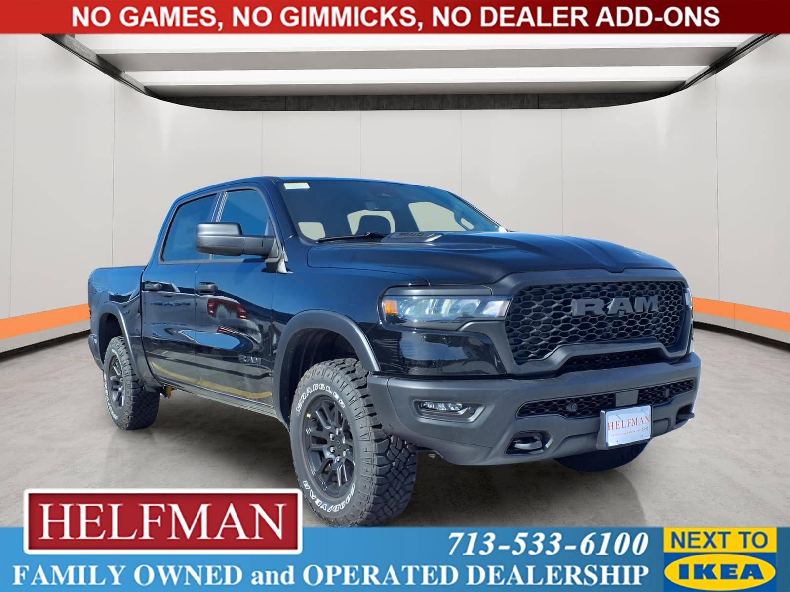New 2026 Diamond Black Crystal Pearl-Coat Exterior Paint RAM Rebel image 1