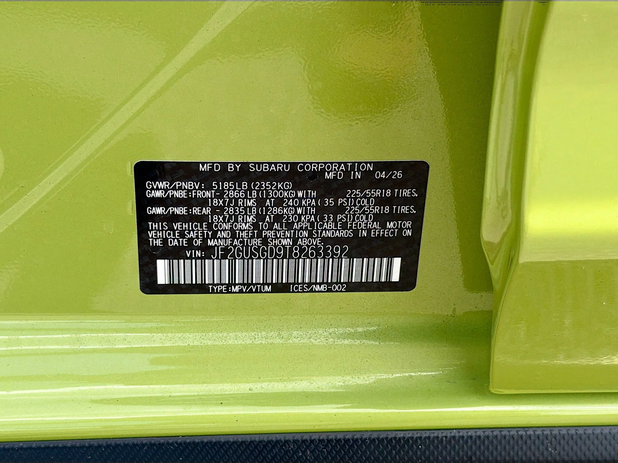 New 2026 Citron Yellow Pearl Subaru Sport Hybrid image 40