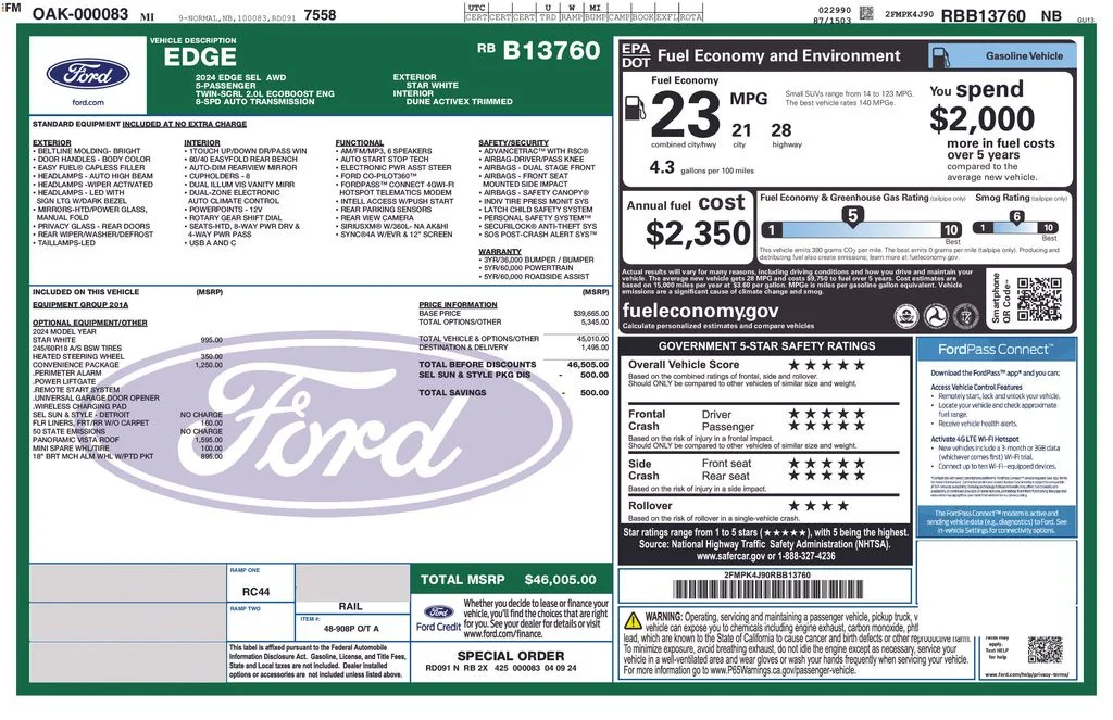 Used 2024 White Metallic Ford SEL image 32
