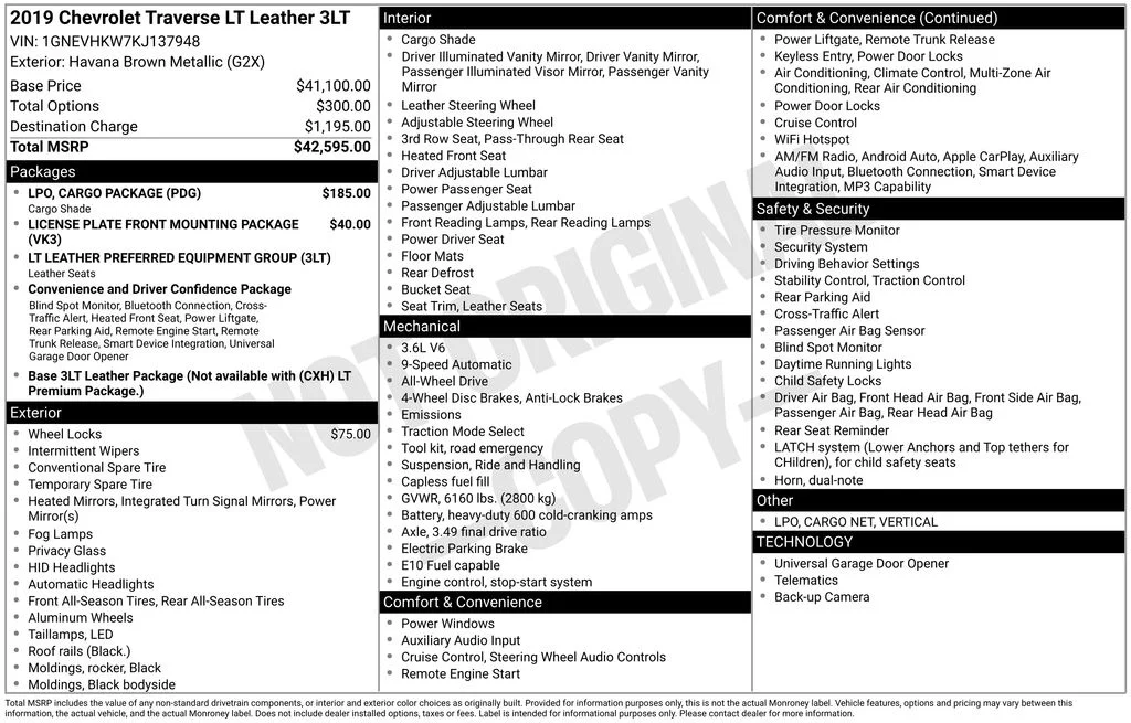 2019 Chevrolet Traverse LT Leather AWD photo