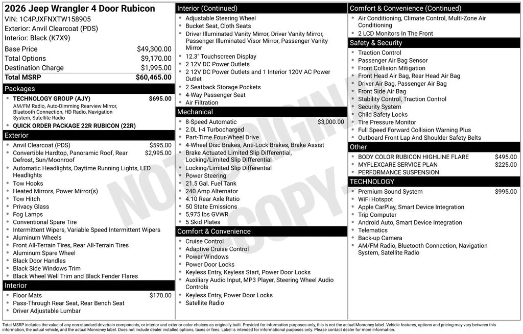 New 2026 Anvil Clearcoat Jeep Rubicon image 7