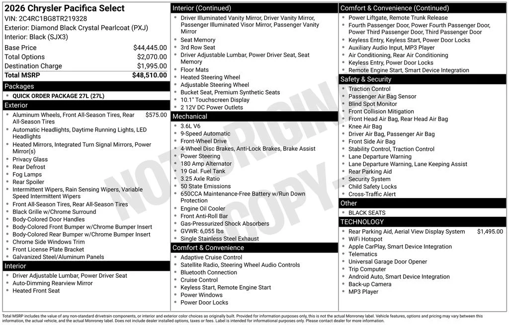 New 2026 Diamond Black Crystal Pearl-Coat Exterior Paint Chrysler Select image 9