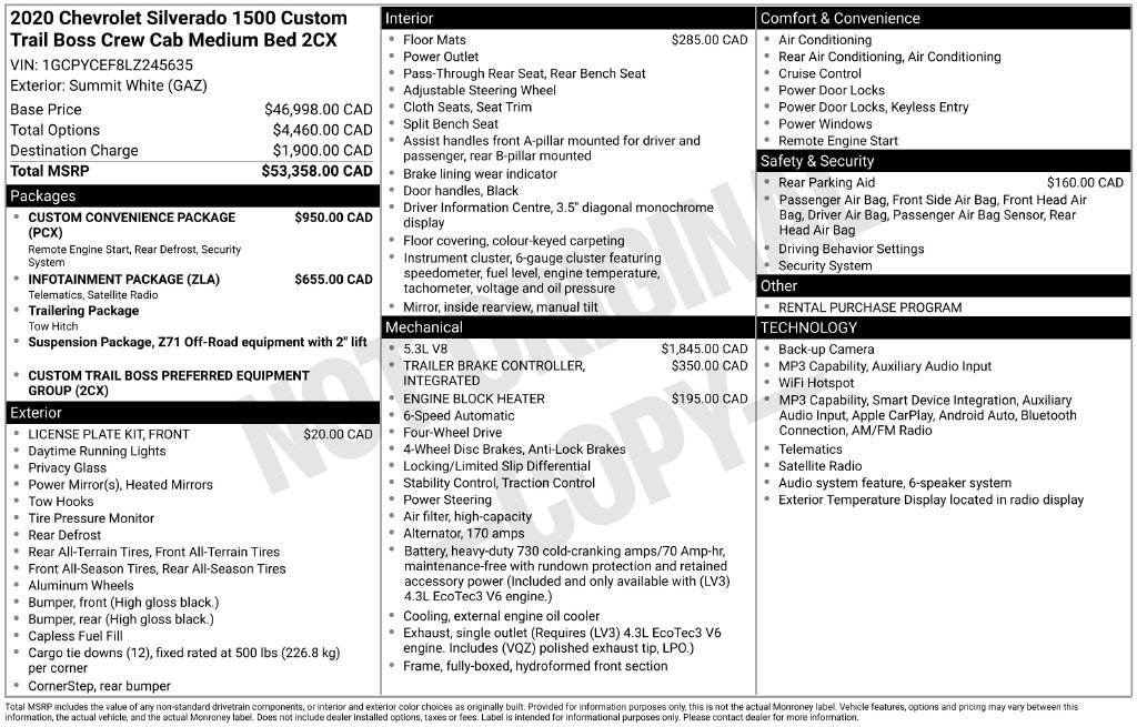 Used 2020 White Chevrolet Custom Trail Boss image 26