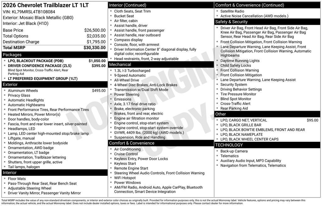 New 2026 Mosaic Black Metallic Chevrolet LT image 5