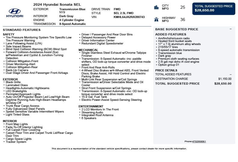 Used 2024 Blue Hyundai SEL image 3