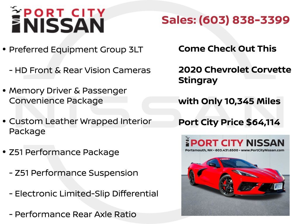Used 2020 Torch Red Chevrolet Stingray 3lt w/z51, front end lift, carbon fiber roof & more! image 27