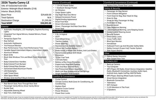 Used 2026 Black Toyota LE image 4