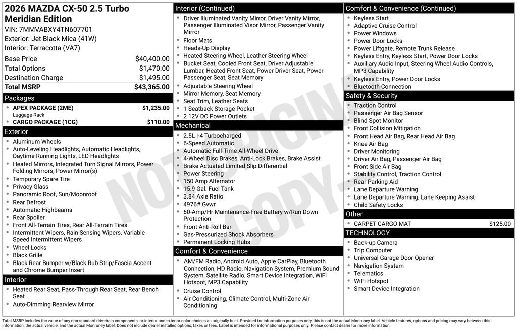 New 2026 Jet Black Mica Mazda 2.5 Turbo Meridian Edition AWD image 3