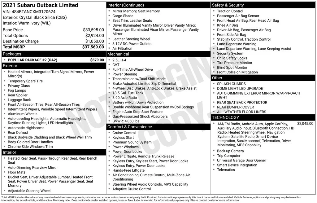 Used 2021 Black Subaru Limited image 44