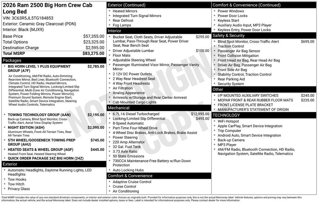New 2026 Ceramic Gray Clear-Coat Exterior Paint RAM BIG HORN image 42