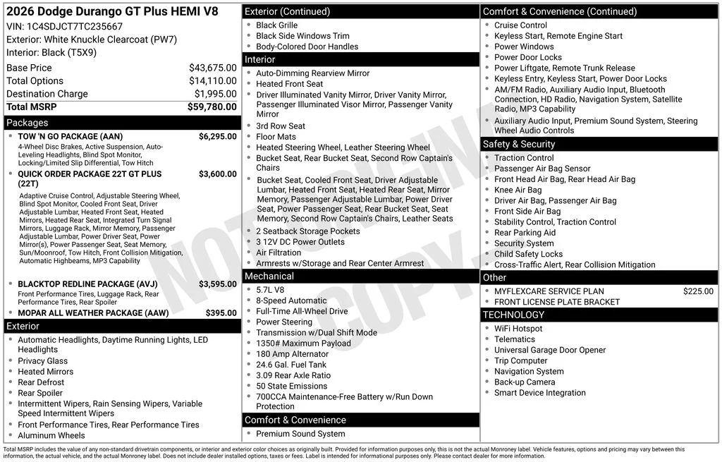 New 2026 White Knuckle Clear-Coat Exterior Paint Dodge GT Plus HEMI V8 image 6