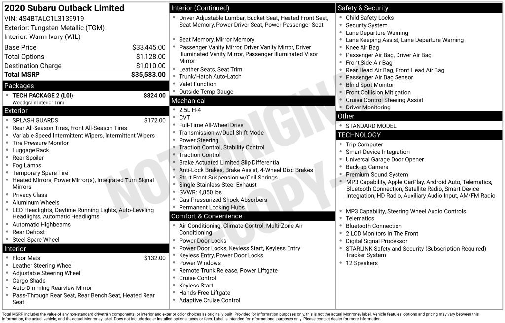 Used 2020 Tungsten Metallic Subaru Limited image 3