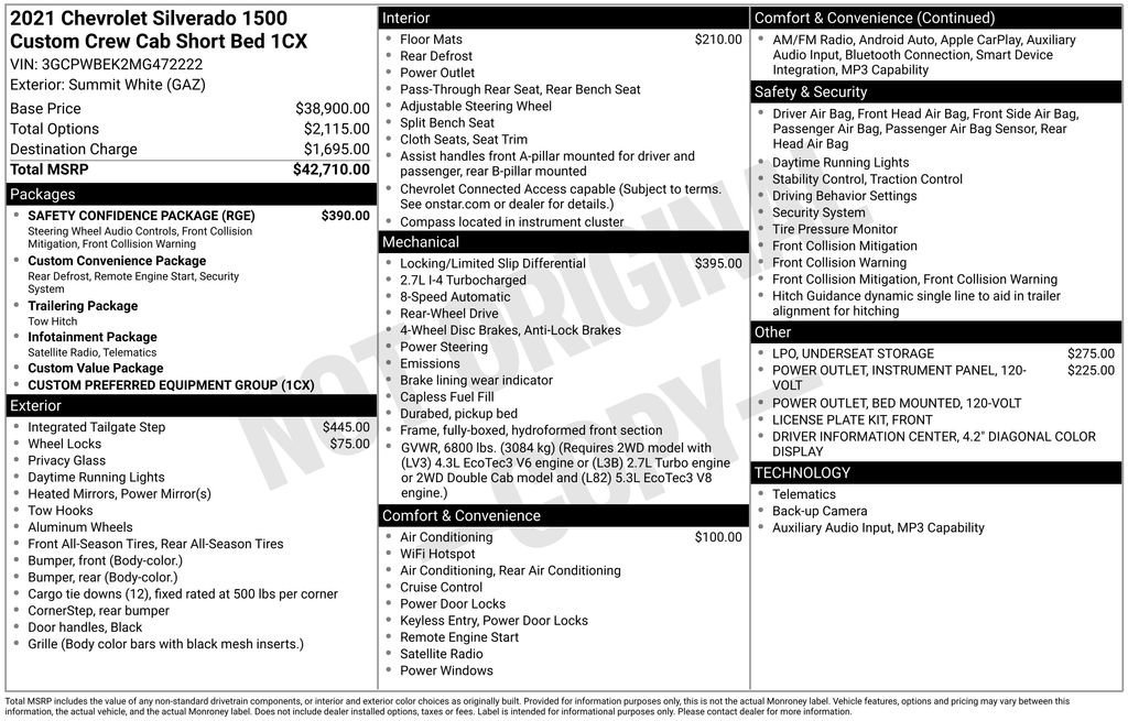 Used 2021 SUMMIT WHITE Chevrolet Custom image 7