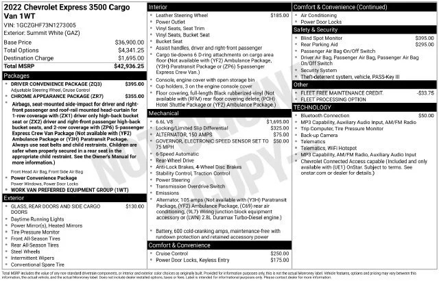 Used 2022 SUMMIT WHITE Chevrolet RWD 3500 Extended Wheelbase WT image 4