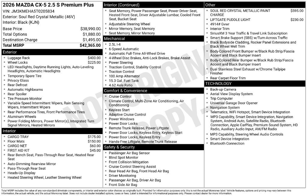 New 2026 Soul Red Crystal Metallic Mazda 2.5 S Premium Plus AWD image 3