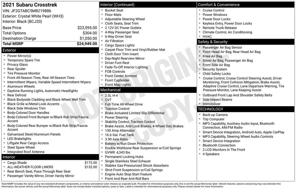 Used 2021 White Subaru Base image 23