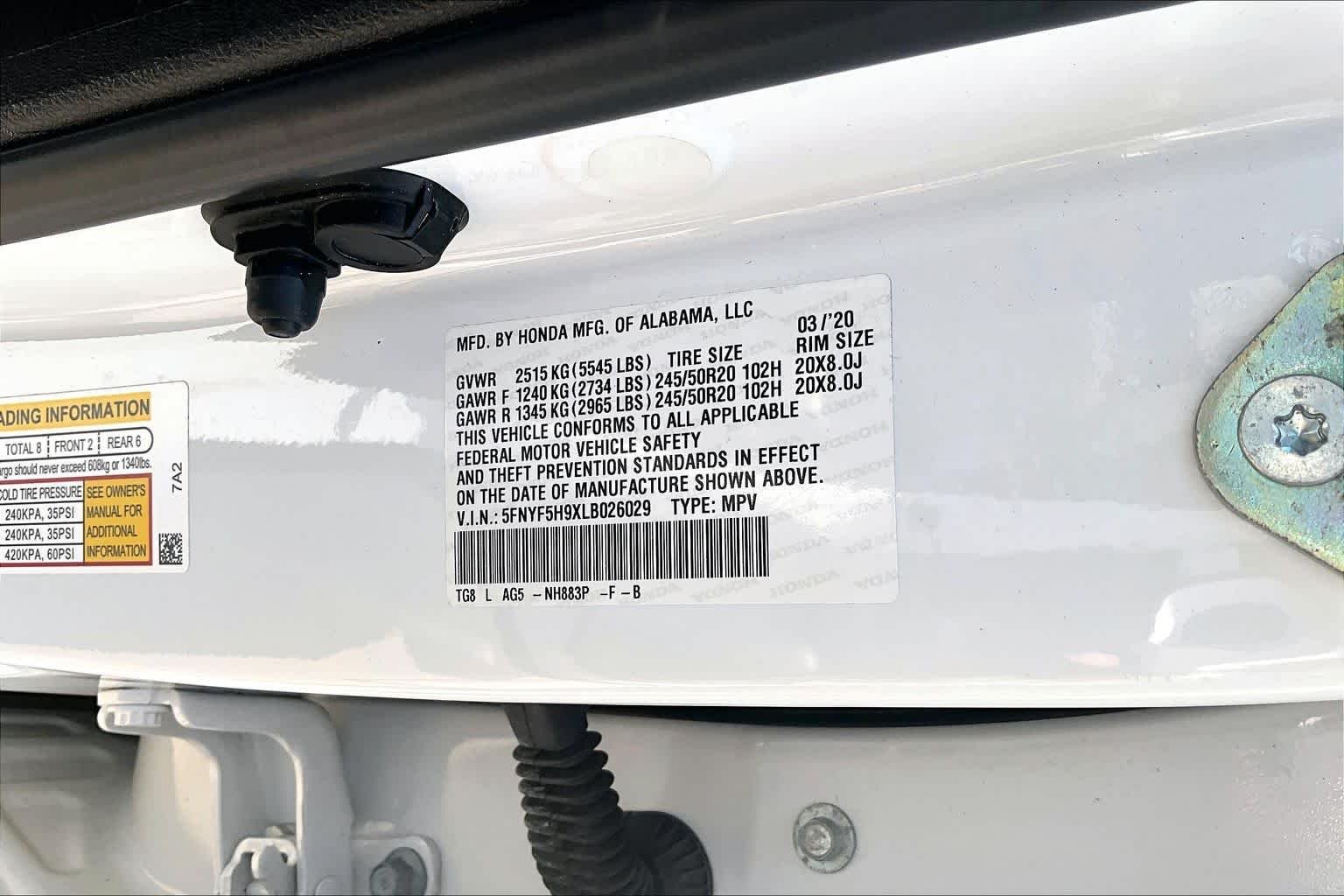 Used 2020 Platinum White Pearl Honda Touring 8-Passenger image 33