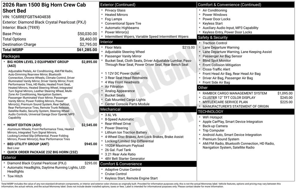 New 2026 Diamond Black Crystal Pearlcoat RAM Big Horn/Lone Star image 9