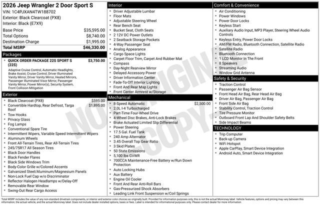 New 2026 Black Clearcoat Jeep Sport S image 30