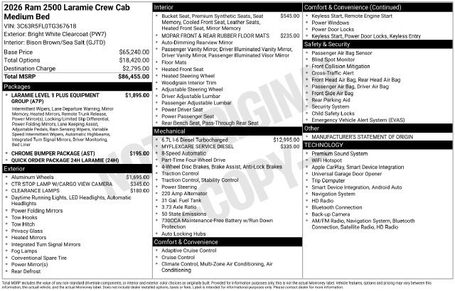 New 2026 Bright White Clear-Coat Exterior Paint RAM Laramie image 39