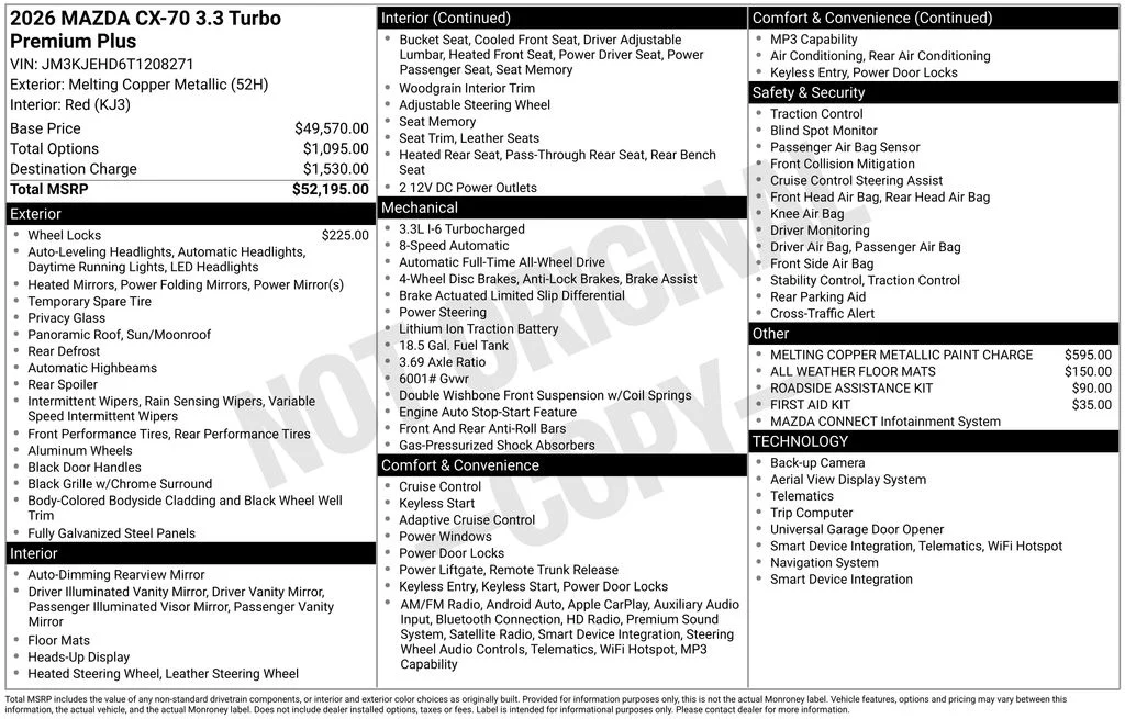 New 2026 Melting Copper Metallic Mazda 3.3 Turbo Premium Plus AWD image 23
