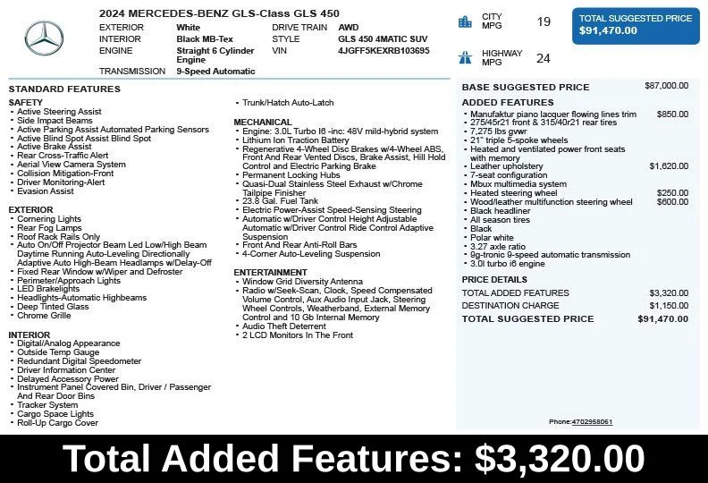 Used 2024 White Mercedes-Benz GLS 450 image 3