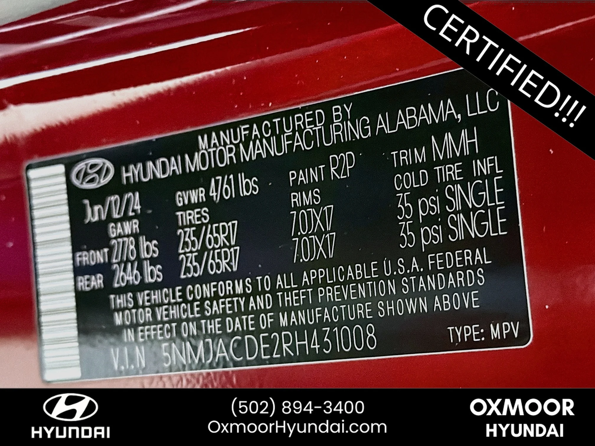 Certified Used 2024 Ultimate Red Hyundai SE image 29