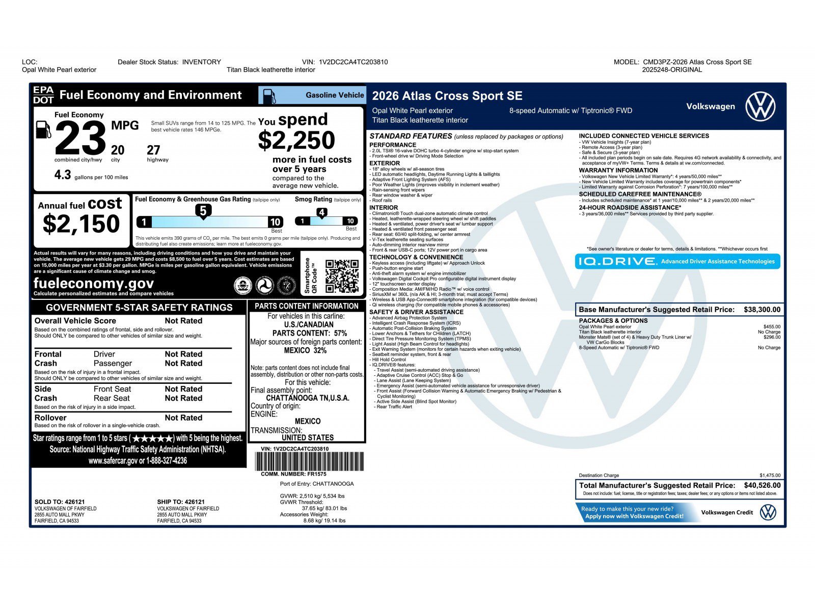 New 2026 Opal White Pearl Volkswagen 2.0T SE image 3