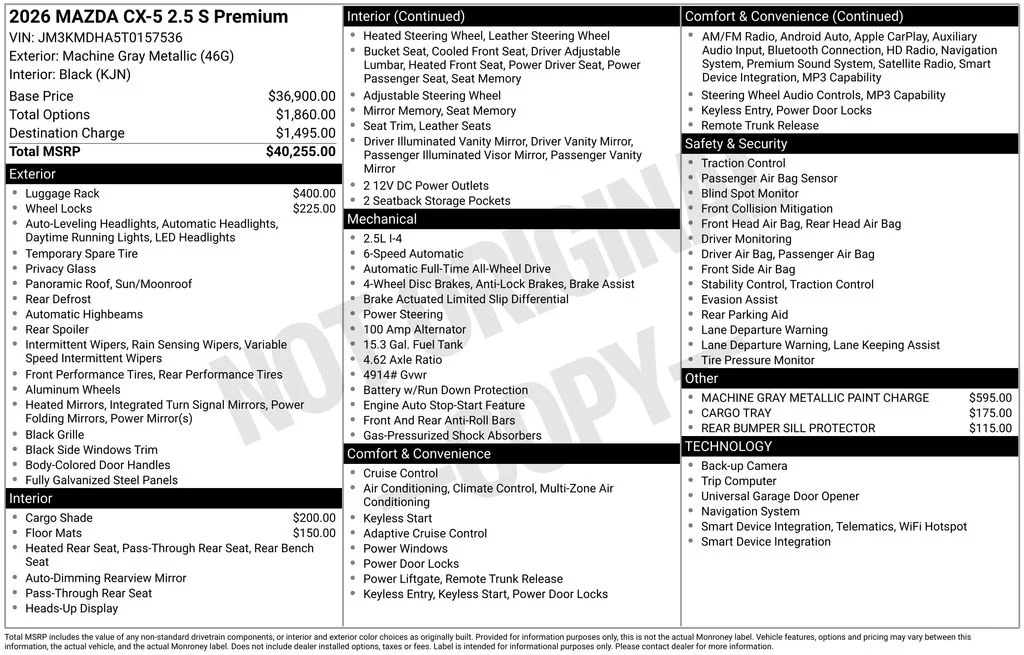 New 2026 Gray Mazda 2.5 S Premium image 3