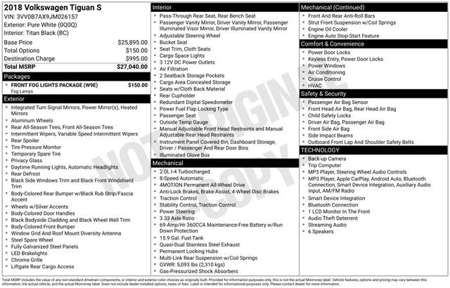 Used 2018 White Volkswagen 2.0T S image 2