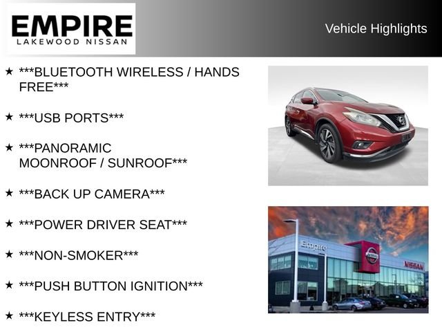 Used 2017 Nissan Murano Platinum with VIN 5N1AZ2MH1HN122768 for sale in Lakewood, CO