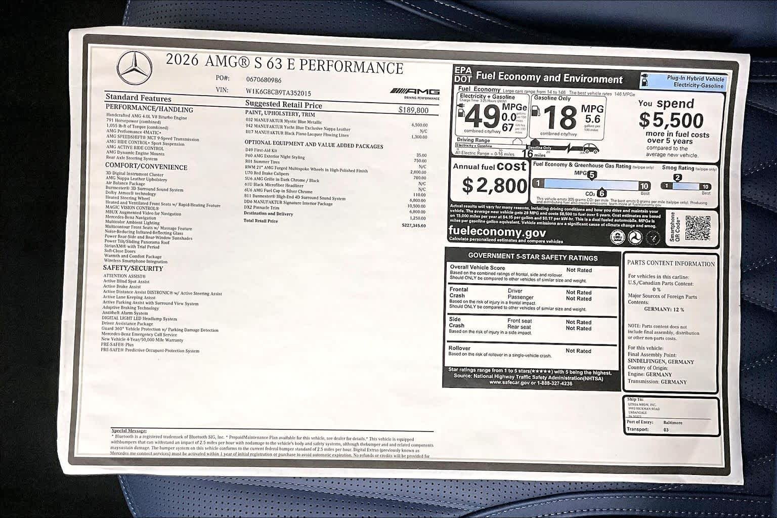 New 2026 MANUFAKTUR Signature Mystic Blue Metallic Mercedes-Benz AMG® S 63 E 4MATIC Sedan image 26