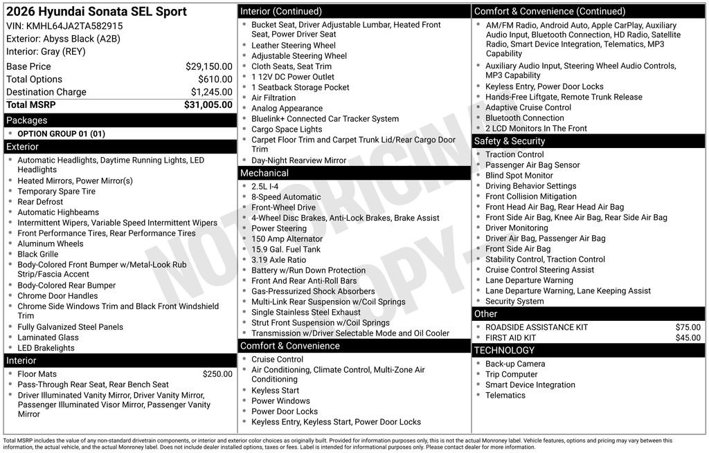 New 2026 Black Hyundai SEL Sport image 5