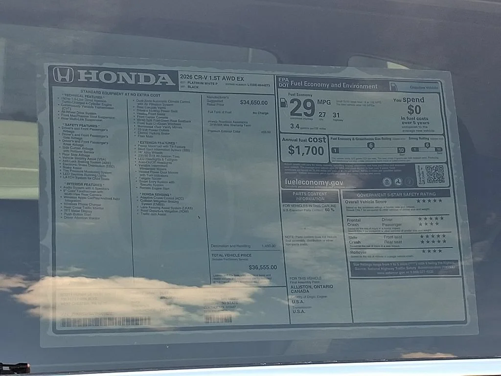 New 2026 Platinum White Pearl Honda EX image 3