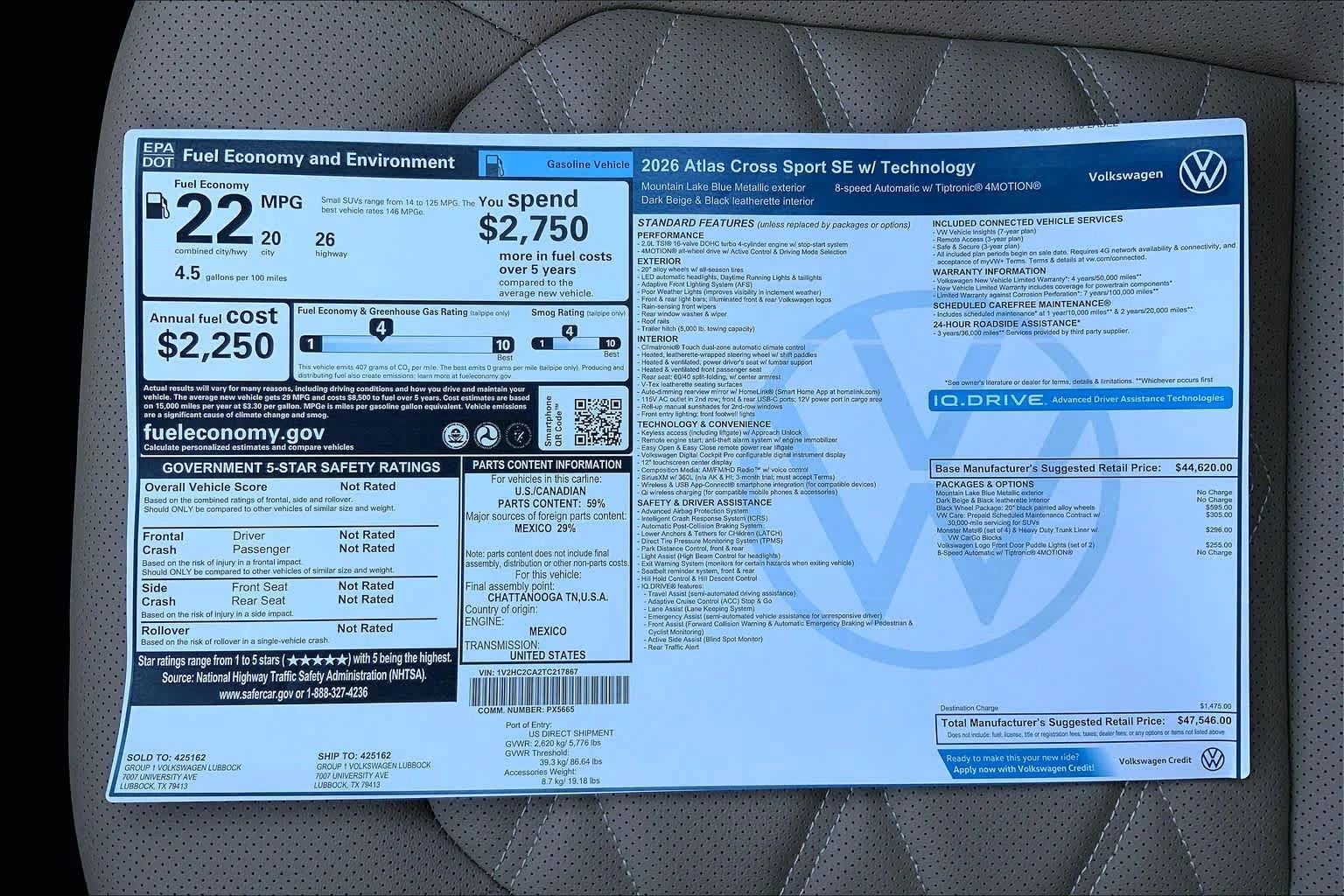 New 2026 Mountain Lake Blue Metallic Volkswagen 2.0T SE w/Technology image 22