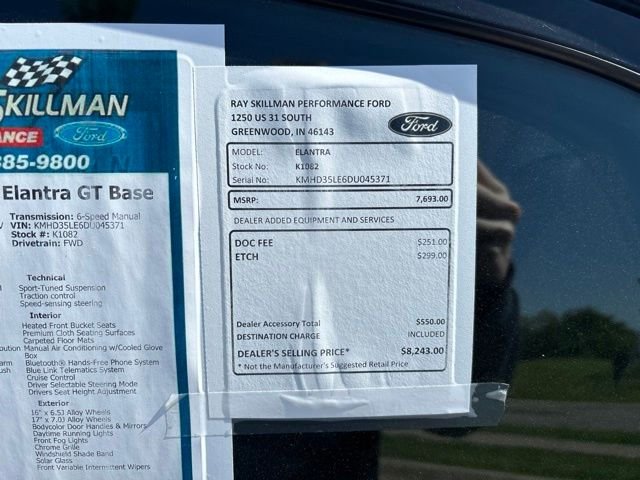 Used 2013 Hyundai Elantra GT Base with VIN KMHD35LE6DU045371 for sale in Greenwood, IN