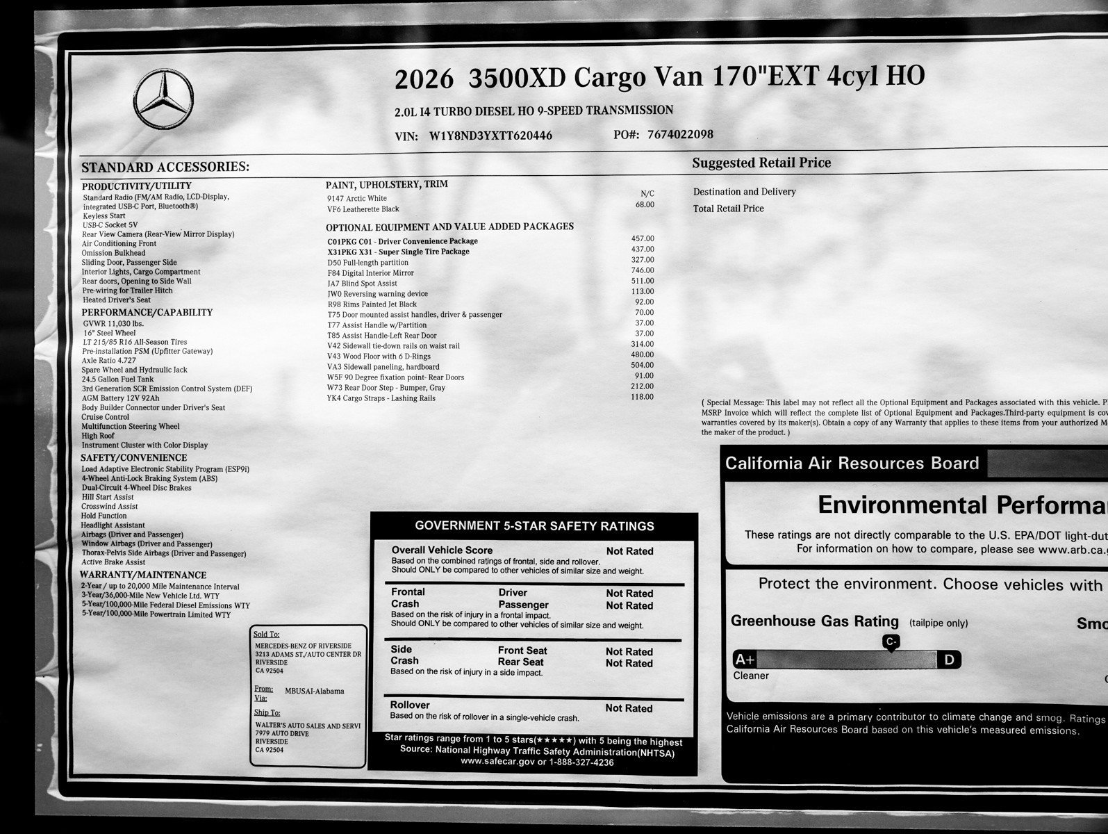 New 2026 Arctic White Mercedes-Benz 3500XD High Roof I4 Diesel HO 170 Extended RWD image 21