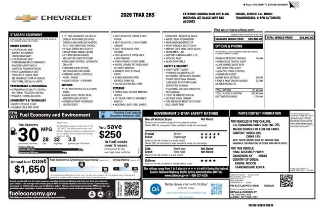 New 2026 Marina Blue Metallic Chevrolet 2RS image 2