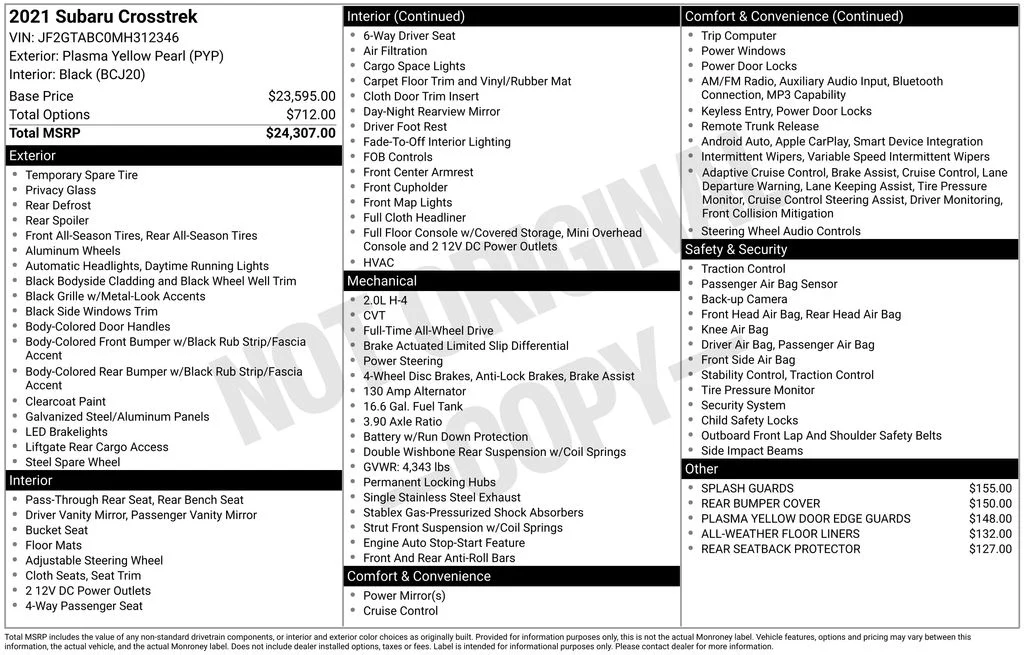 Used 2021 Yellow Subaru Base image 17