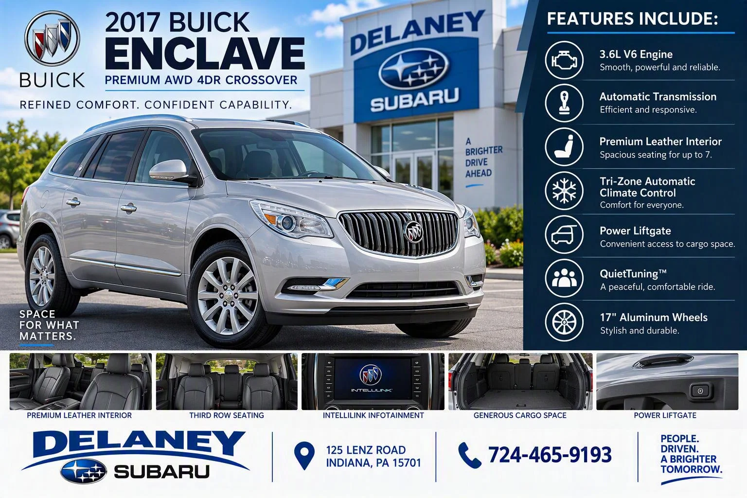 Used 2017 Buick Enclave Premium with VIN 5GAKVCKD0HJ298441 for sale in Indiana, PA