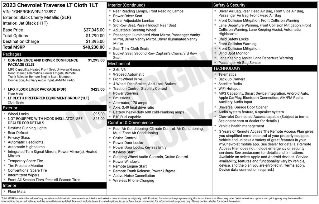 Used 2023 Black Cherry Metallic Chevrolet LT Cloth image 16