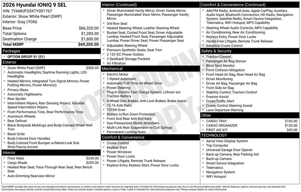 Used 2026 Hyundai IONIQ 9 SEL with VIN 7YAMUFS3XTY001767 for sale in Highland Park, IL