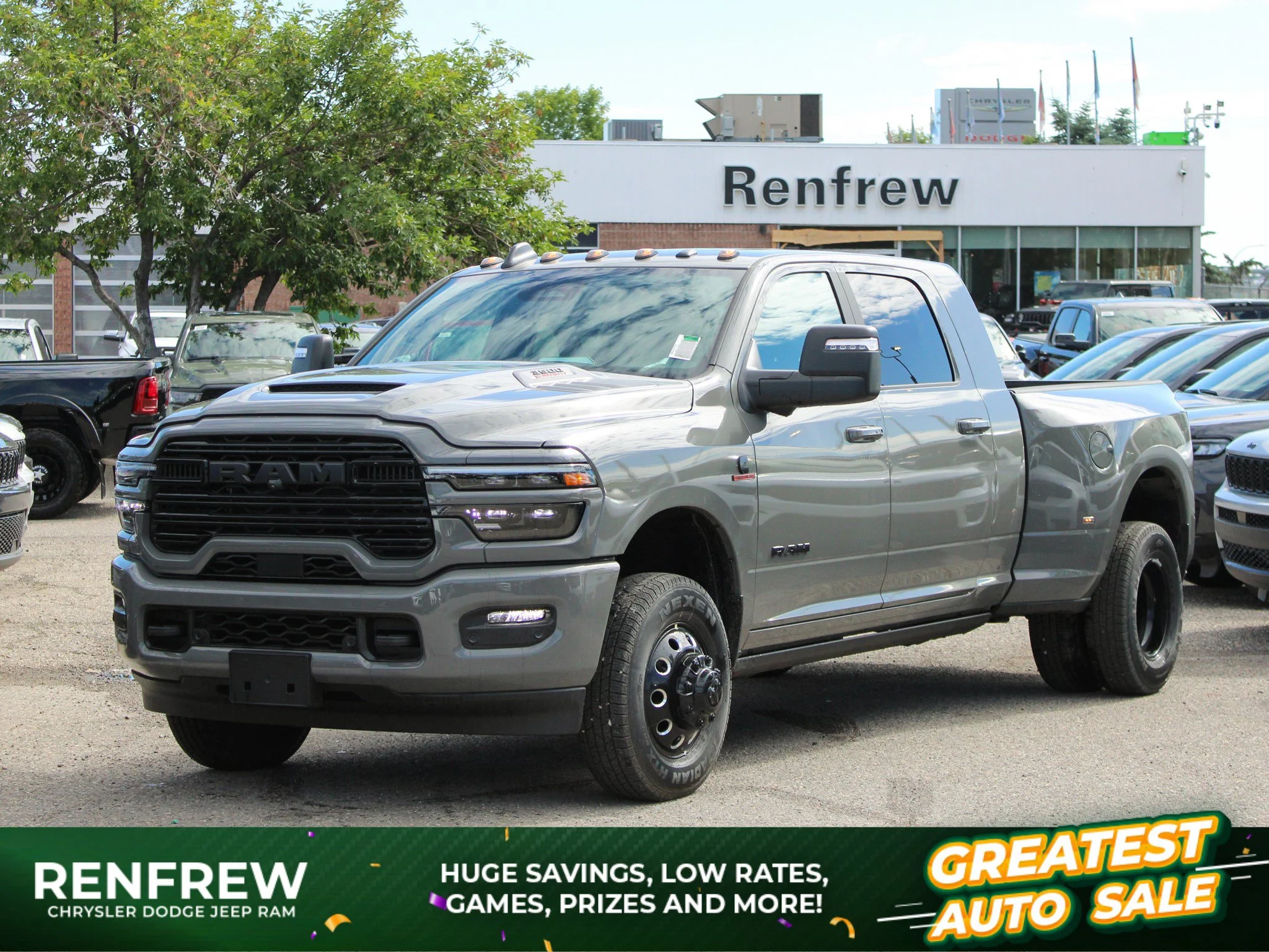 New 2026 Grey RAM Laramie Night* Mega Cab 4x4, Max Tow Pkg, Sunroof, Level 2 Equip Group image 1