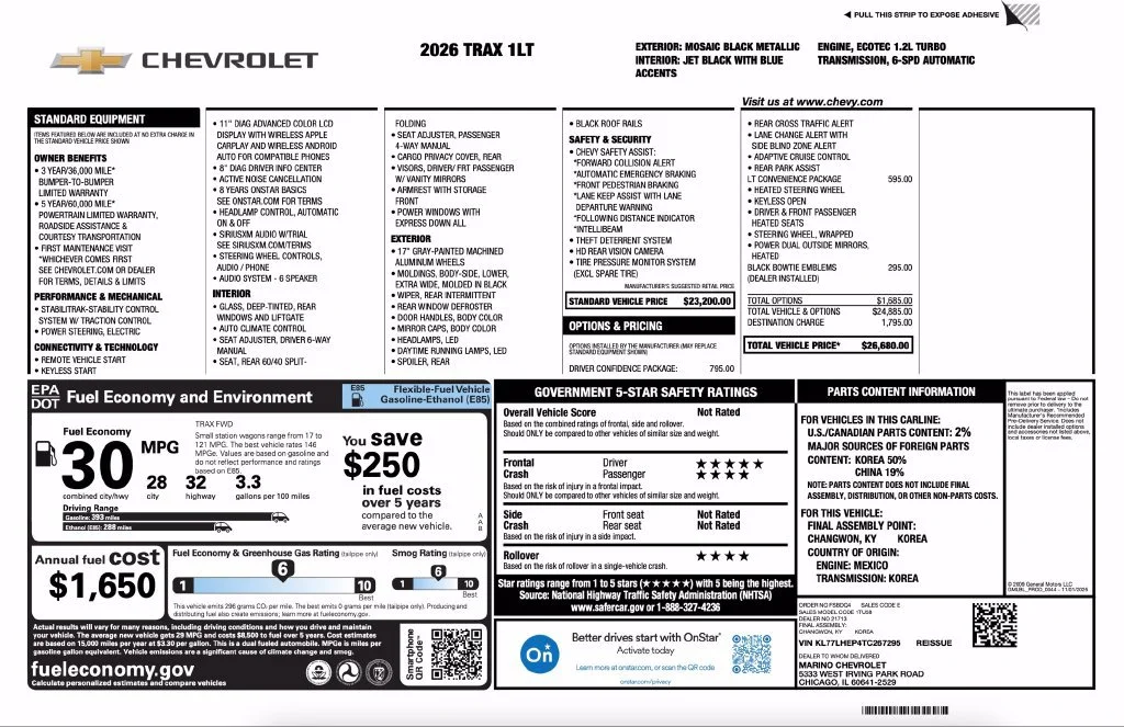 New 2026 Mosaic Black Metallic Chevrolet LT image 2