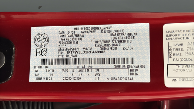 Used 2024 Rapid Red Metallic Tinted Clearcoat Ford Lariat image 30
