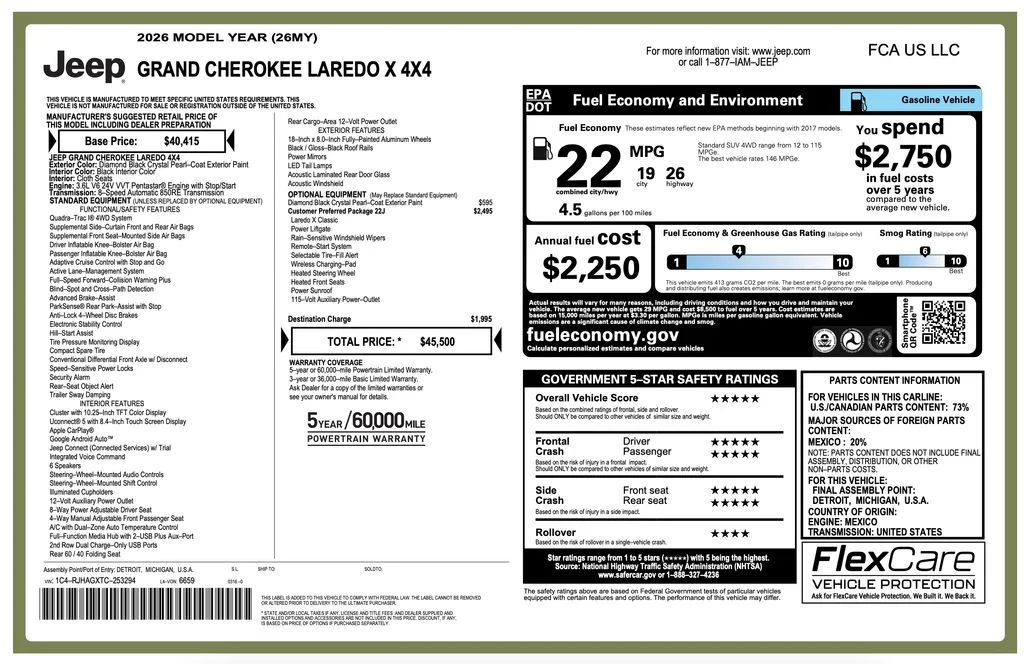 New 2026 Diamond Black Crystal Pearl-Coat Exterior Paint Jeep Laredo X image 2