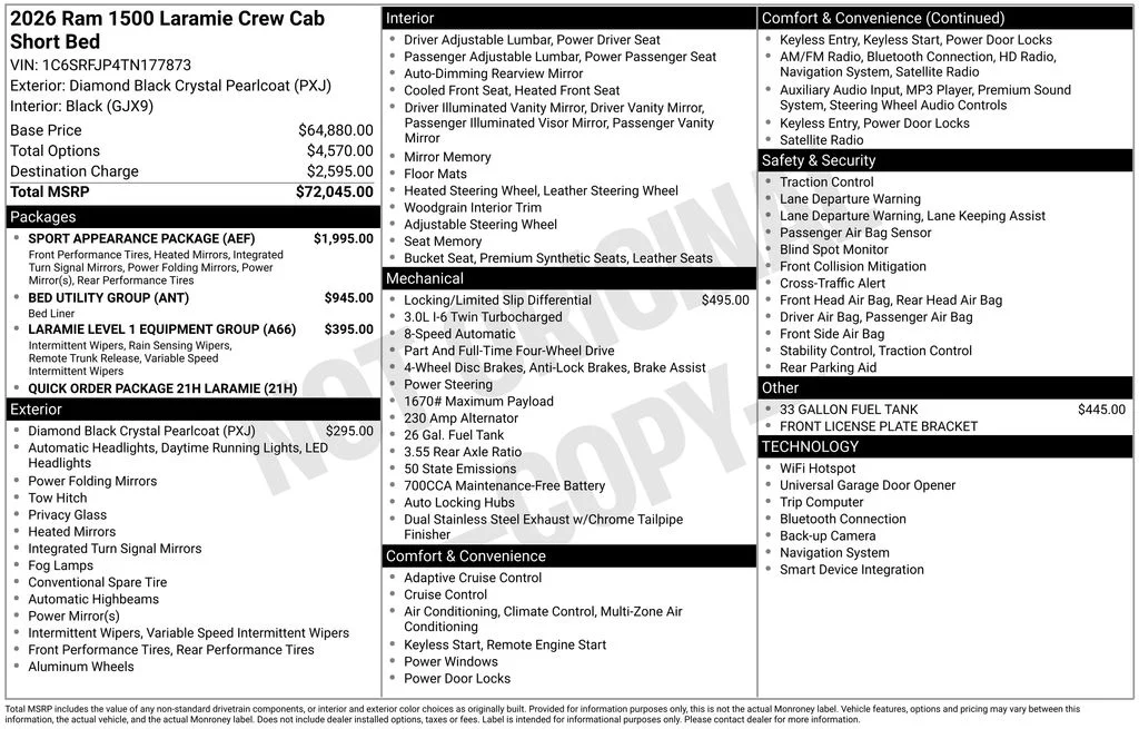 New 2026 Diamond Black Crystal Pearl-Coat Exterior Paint RAM Laramie image 2