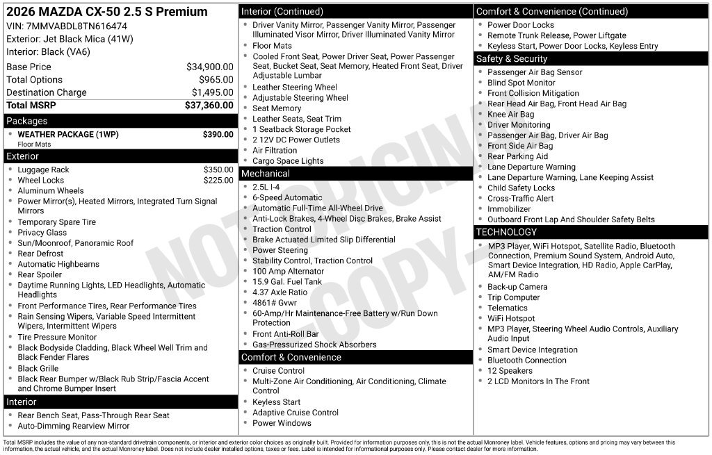 New 2026 Jet Black Mica Mazda 2.5 S Premium AWD image 3