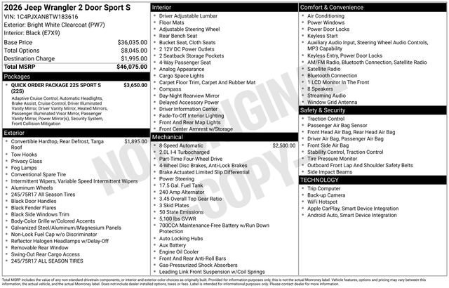 New 2026 Bright White Clear-Coat Exterior Paint Jeep Sport S image 32